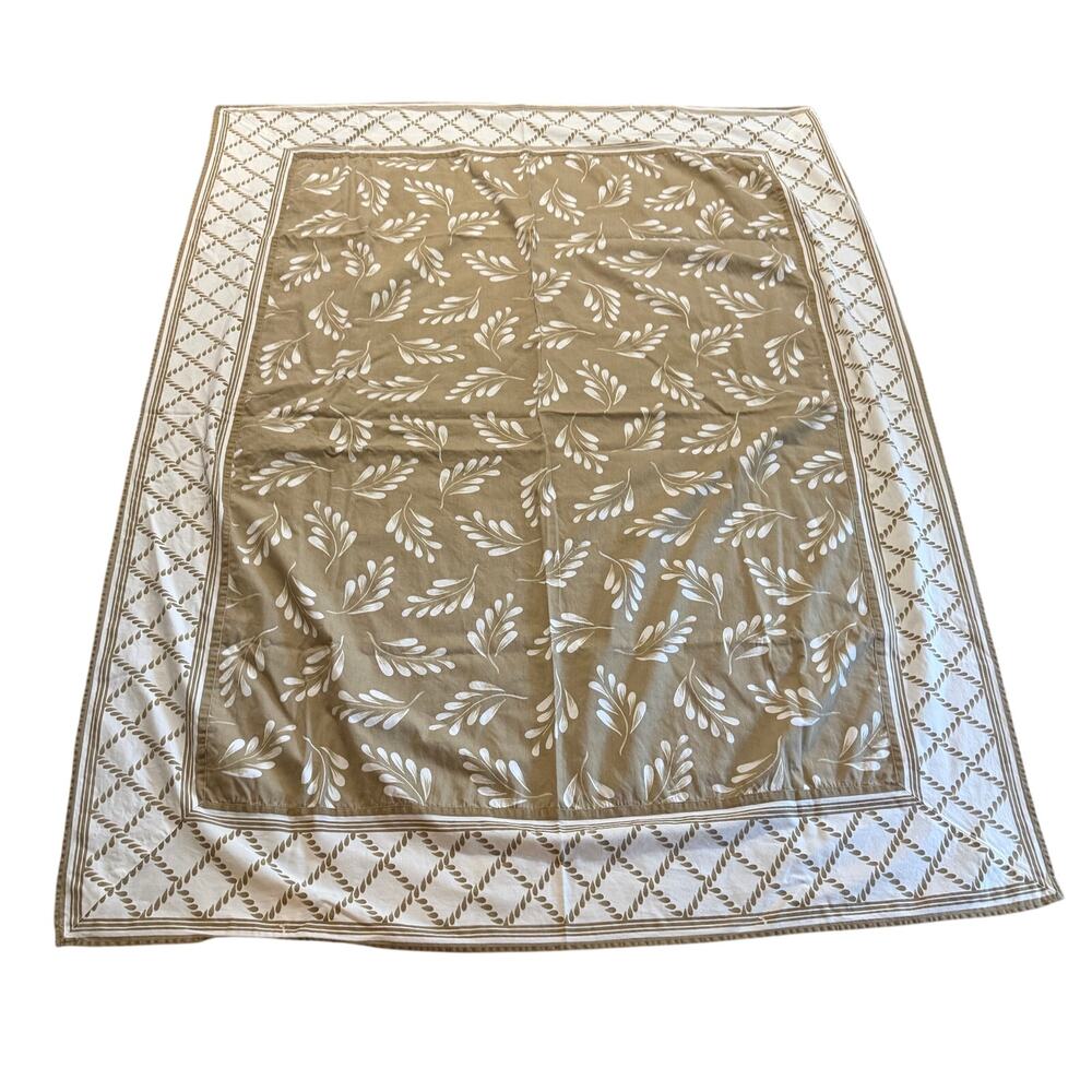 Casa Cristina Cotton Tablecloth Leaves Diamonds Tan White 66x48" Cottage Core